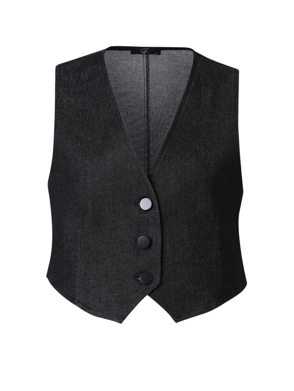 Black Denim Vest - Tailored Sleeveless Jacket - Picture 2 of 4